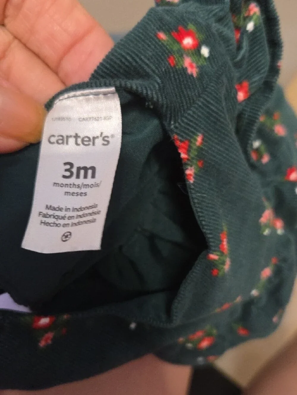 Carter's Green Floral Corduroy Ruffle Dress